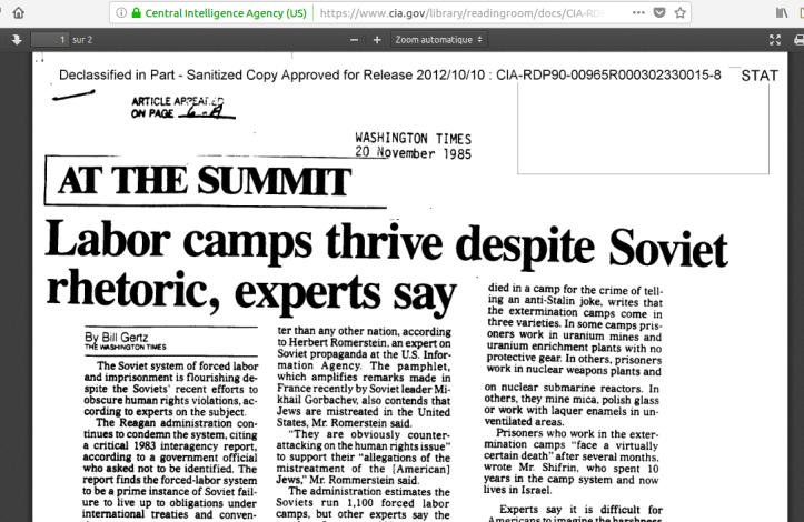 CIA knew uranium mines 20 nov 1985